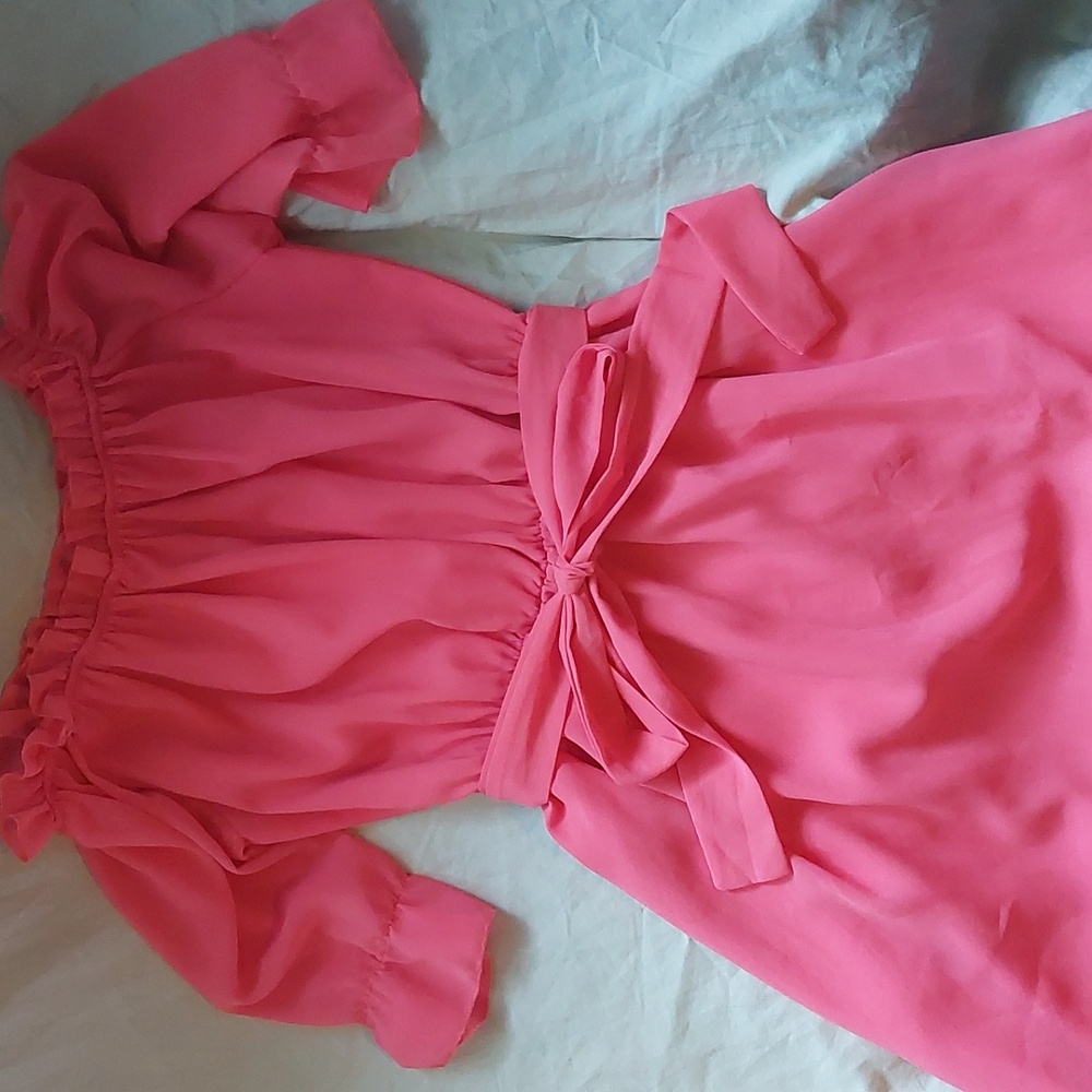 Charming Pink Dress With Waist Tie - Picture 4 of 4